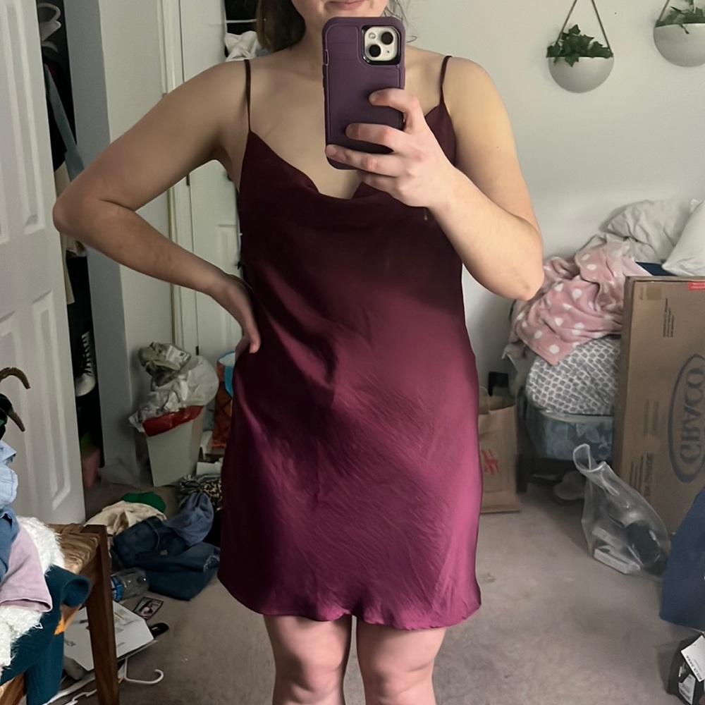 Purple cowneck formal dress